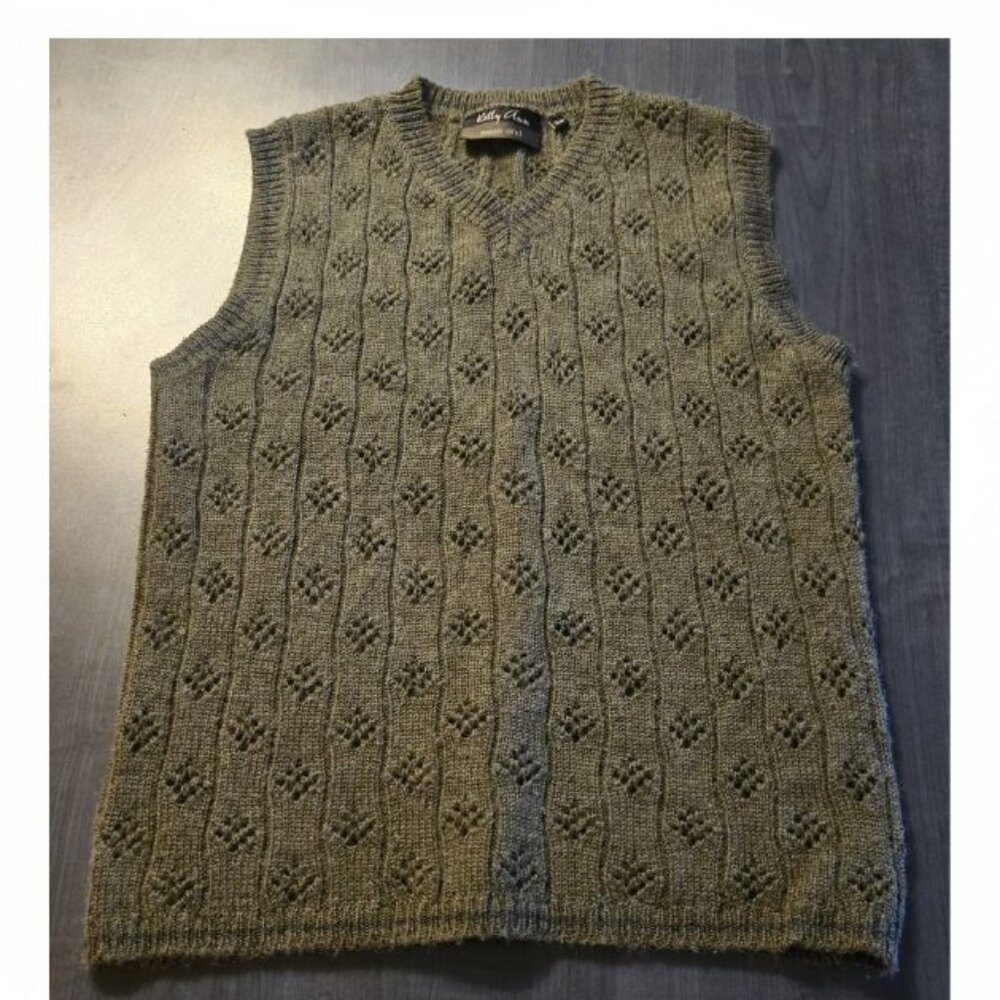 Army Green Openwork Wool Knit Gilet Sleeveless Top Small